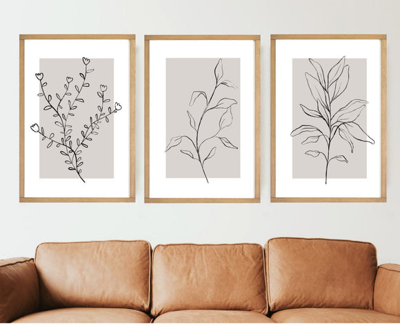 Neutral Wall Art Prints |Minimalist floral print | Floral wall art | Wood signs | Botanical wall art | Flower Line Art | 3 Piece Wall Art
