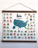 Hanging canvas print, US map, US national State Parks, State Parks, Map of the US, National Park map, National Park Print