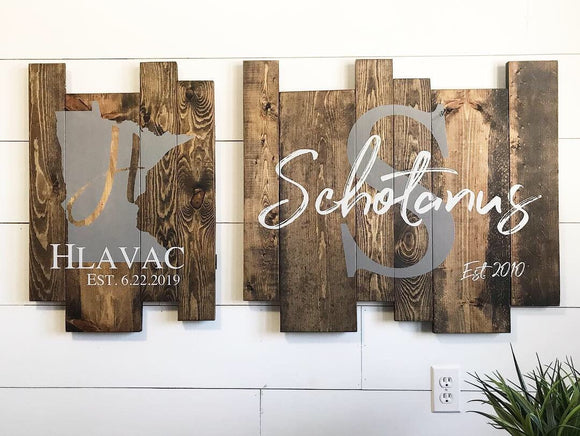Last name established sign | Monogram Sign | Personalized Last Name Sign | Wedding Gift |  Rustic Signs | Personalized State Sign