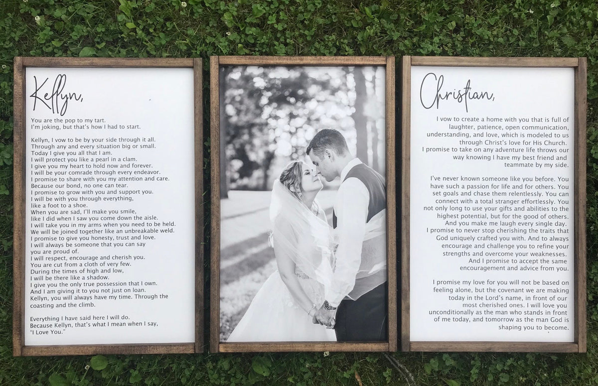 Wedding Vows Sign | His and Her Customized Vows and wedding photo | Wedding Vow Print | Large Set of Wood Signs | Bedroom Wall Art