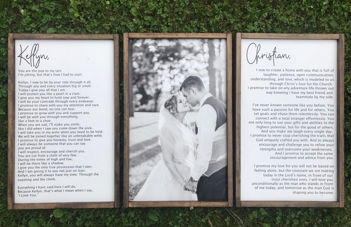 Wedding Vows Sign | His and Her Customized Vows and wedding photo | Wedding Vow Print | Large Set of Wood Signs | Bedroom Wall Art