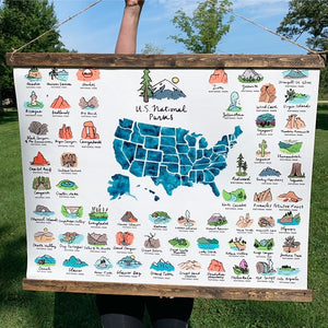 Hanging canvas print, US map, US national State Parks, State Parks, Map of the US, National Park map, National Park Print