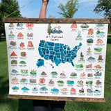 Hanging canvas print, US map, US national State Parks, State Parks, Map of the US, National Park map, National Park Print