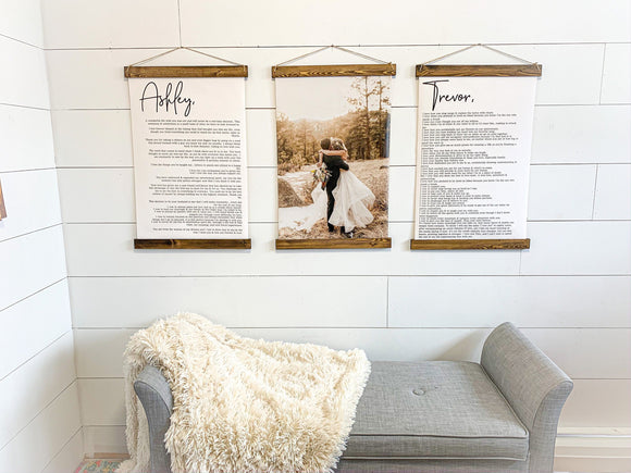 Wedding Vows Sign | His and Her Customized Vows and wedding photo | Wedding Vow Print | Large Set of hanging canvas Print | Bedroom Wall Art