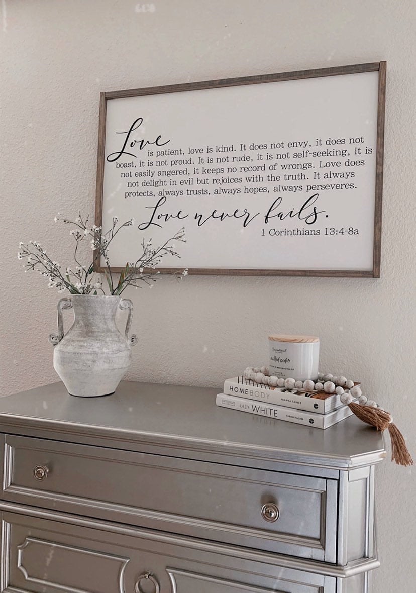 1 Corinthians 13 Wood Sign | Master Bedroom Wall Decor | Love is Patient Love is Kind | Bedroom Wall Decor | Above Bed Decor | Bedroom Signs