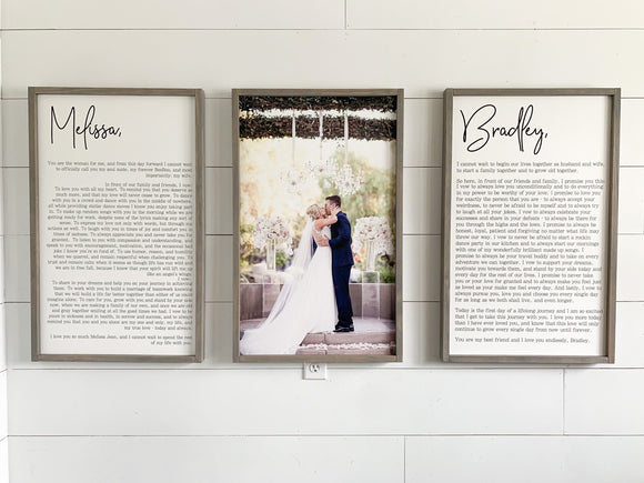 Wedding Vows Sign | His and Her Customized Vows and wedding photo | Wedding Vow Print | Large Set of Wood Signs | Bedroom Wall Art