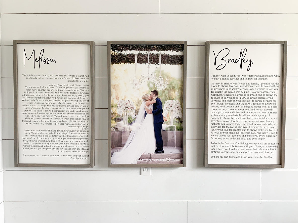 Wedding Vows Sign | His and Her Customized Vows and wedding photo | Wedding Vow Print | Large Set of Wood Signs | Bedroom Wall Art