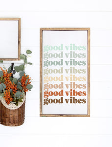 Good Vibes Boho Wall Decor Framed Sign | Inspirational Motivational Sign