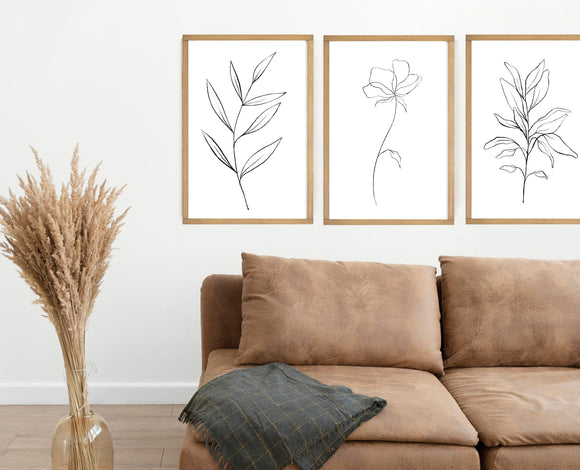 Set of 3 Floral Wall Art | Minimalist floral print | Floral wall art | Wood signs | Botanical wall art | Flower Line Art | 3 Piece Wall Art