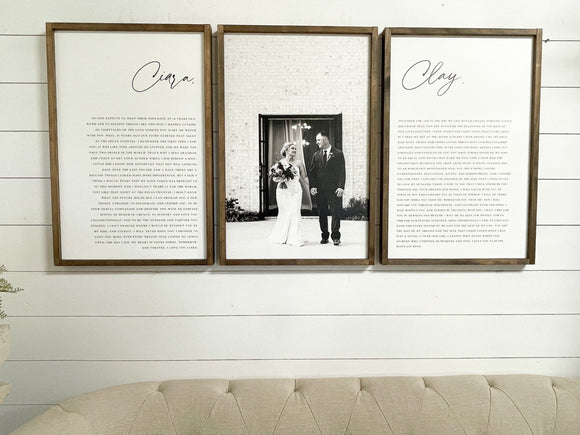 Wedding Vows Sign | His and Her Customized Vows and wedding photo | Wedding Vow Print | Large Set of Wood Signs | Bedroom Wall Art