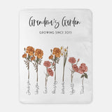 Mothers Day Gift for Grandma, Custom Grandma's Garden Blanket, Custom Birth Flower Blanket With Names, Personalized Grandma Birth Flower