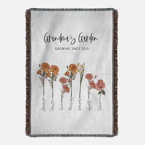 Mothers Day Gift for Grandma, Custom Grandma's Garden Blanket, Custom Birth Flower Blanket With Names, Personalized Grandma Birth Flower