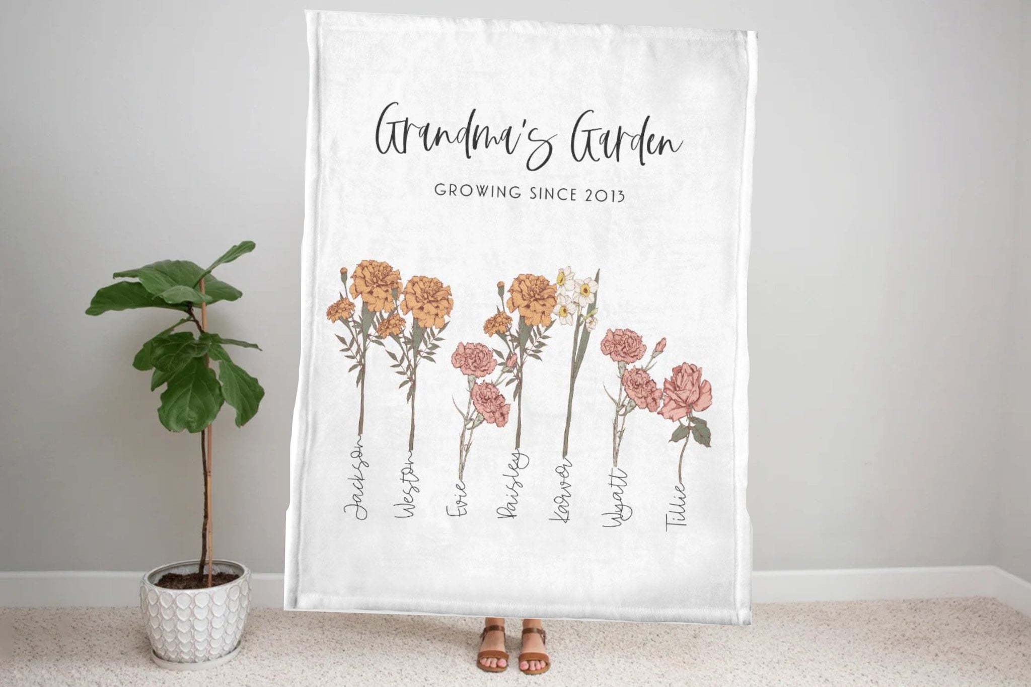 Modern Flowers Garden, Custom, Blanket, Personalized, choose from 3 colorways, 3 sizes & 3 fabrics popular