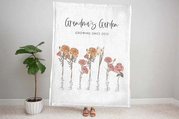 Mothers Day Gift for Grandma, Custom Grandma's Garden Blanket, Custom Birth Flower Blanket With Names, Personalized Grandma Birth Flower