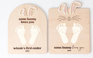 Some Bunny Loves You Footprint Sign, Kids Milestones, Footprint Sign, Easter for Kids, Easter DIY, Easter Basket Stuffers, First Easter Sign