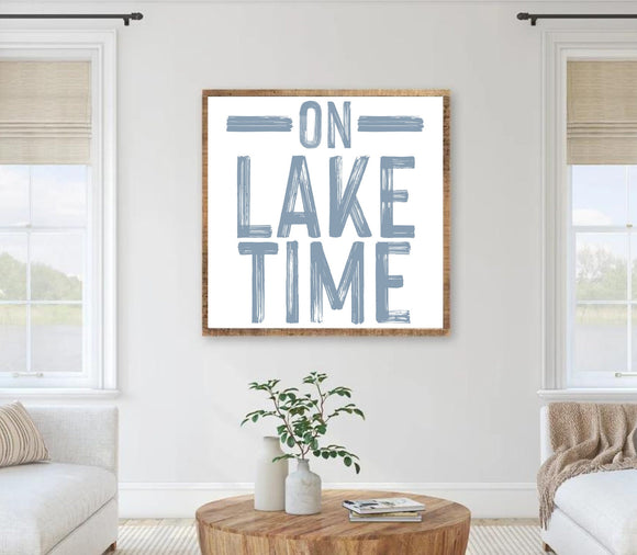 On lake time wood framed photo, LAKE sign, Lakehouse decor, on Lake time sign