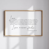 Love Never Fails Sign | 1 Corinthians 13 | Love is Patient Love is Kind Above the Bed | Modern Farmhouse Wall Decor | Wedding Rustic Sign