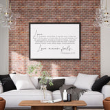 Love Never Fails Sign | 1 Corinthians 13 | Love is Patient Love is Kind Above the Bed | Modern Farmhouse Wall Decor | Wedding Rustic Sign