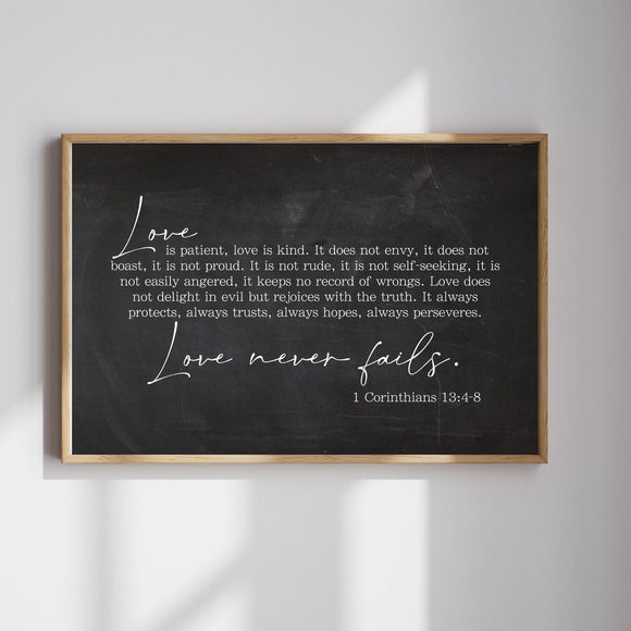 1 Corinthians 13:4-8, Love is Patient Love is Kind Sign, Modern Christian Printable, Bible Verse Wall Art, Wedding Prints, Love Print