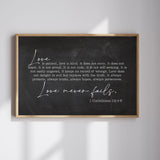 Love Never Fails Sign | 1 Corinthians 13 | Love is Patient Love is Kind Above the Bed | Modern Farmhouse Wall Decor | Wedding Rustic Sign