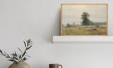 Meadow Landscape Painting | Vintage Country Landscape Print | Cow Painting | Farmhouse Decor | Cattle Painting