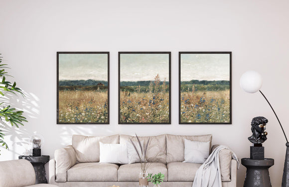 Wildflower Field Set of 3 Prints | Vintage Wall Art | Landscape Painting | Wildflower Field Wall Art | Botanical Wildflower Art Painting