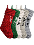 Personalized Christmas Stockings with Leather Patch | Custom Name Knit Stocking | Engraved Holiday Stockings for Family, Kids, Pets, Mantel