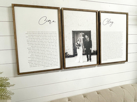 Personalized His & Hers Wedding Vows Prints with Photo (Set of 3), Custom Wedding Anniversary Gift for Couple, Framed Vows Wall Art