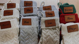 Personalized Christmas Stockings with Leather Patch | Custom Name Knit Stocking | Engraved Holiday Stockings for Family, Kids, Pets, Mantel