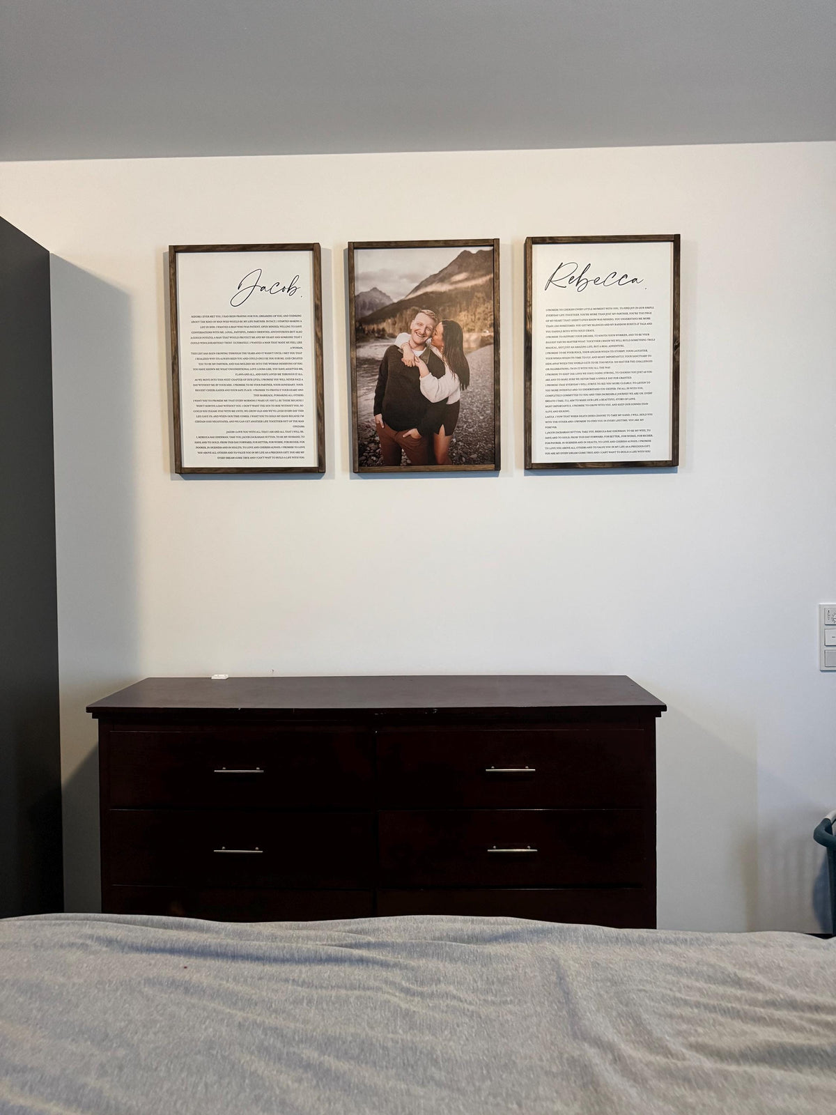 Personalized His & Hers Wedding Vows Prints with Photo (Set of 3), Custom Wedding Anniversary Gift for Couple, Framed Vows Wall Art