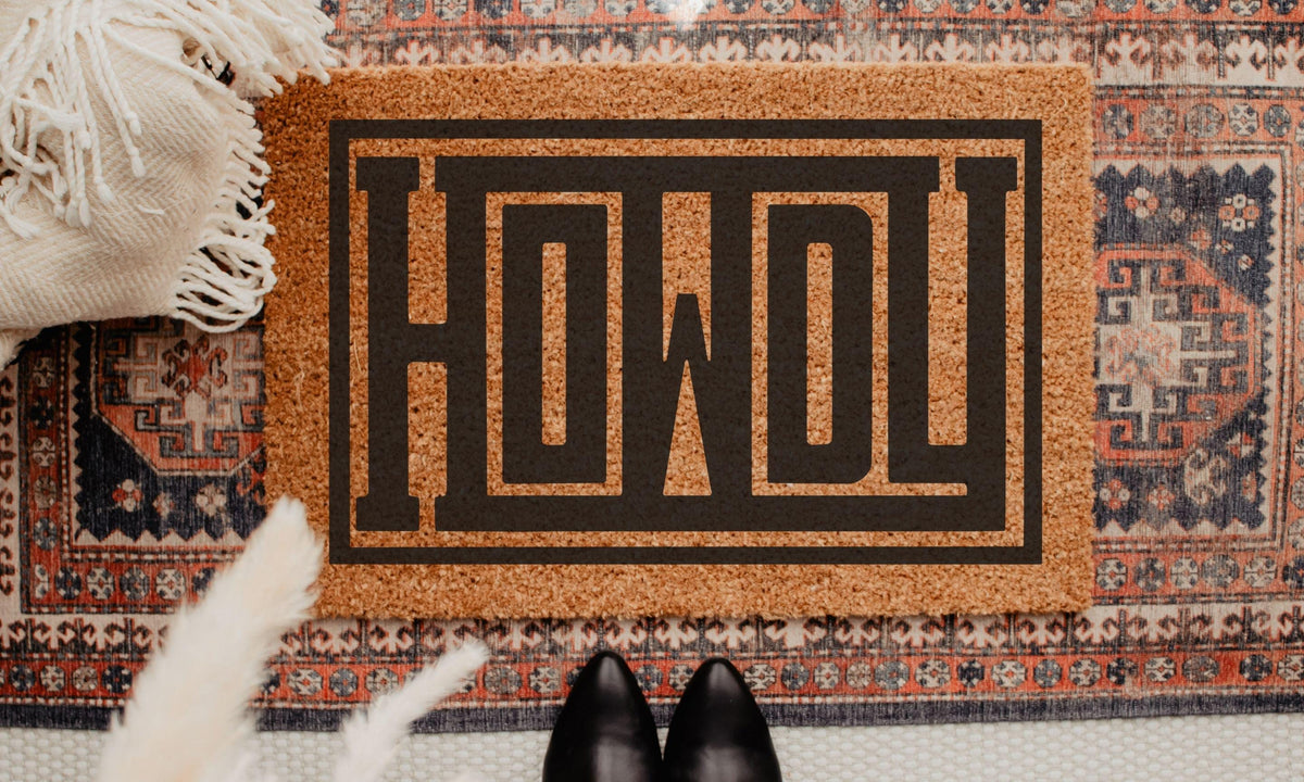 Western Style Doormat, Howdy doormat, Modern Western welcome mat, Modern Cowboy, Disco Cowboy, Funny Doormat, Cowboy Chic, Cowboy art,