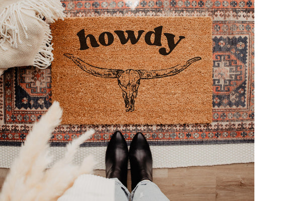 Western Style Doormat, Howdy doormat, Modern Western welcome mat, Modern Cowboy, Disco Cowboy, Funny Doormat, Cowboy Chic, Cowboy art,