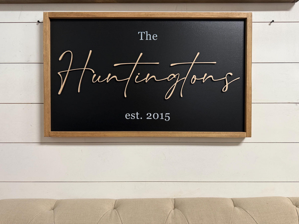 3D Last Name Sign | Personalized Family Name Sign with Established Date | Custom Framed Wood Wall Art | Wedding or Anniversary Gift | Decor