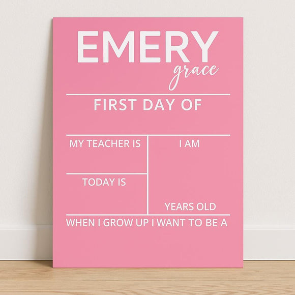 Custom First Day of School Sign | Personalized Back to School Board | Reusable Milestone Photo Prop for Kids | Name Included