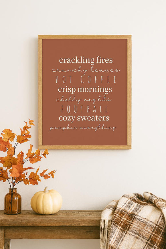 Fall Things Wall Art, Fall Decor Signs, Autumn Decor, Modern Fall Wall Art, Living Room Decor, Fall bucket list Wall sign