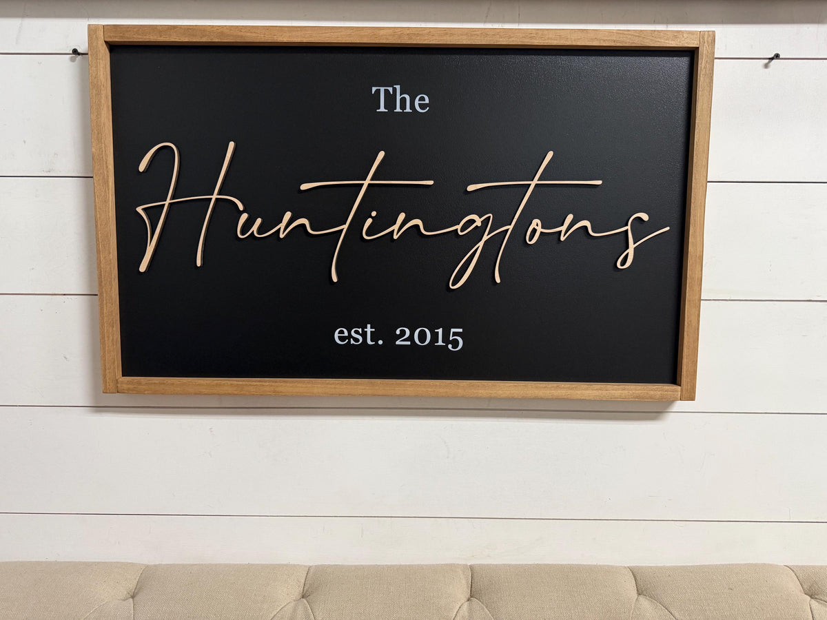 3D Last Name Sign | Personalized Family Name Sign with Established Date | Custom Framed Wood Wall Art | Wedding or Anniversary Gift | Decor