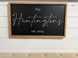 3D Last Name Sign | Personalized Family Name Sign with Established Date | Custom Framed Wood Wall Art | Wedding or Anniversary Gift | Decor