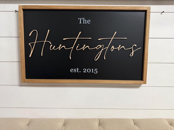 3D Last Name Sign | Personalized Family Name Sign with Established Date | Custom Framed Wood Wall Art | Wedding or Anniversary Gift | Decor