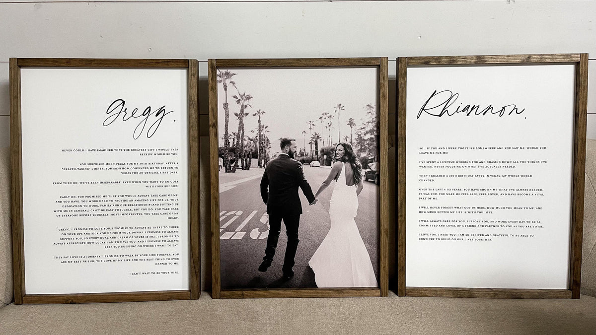 Custom Wedding Vows Wood Sign with Photo: His & Hers Bedroom Wall Art