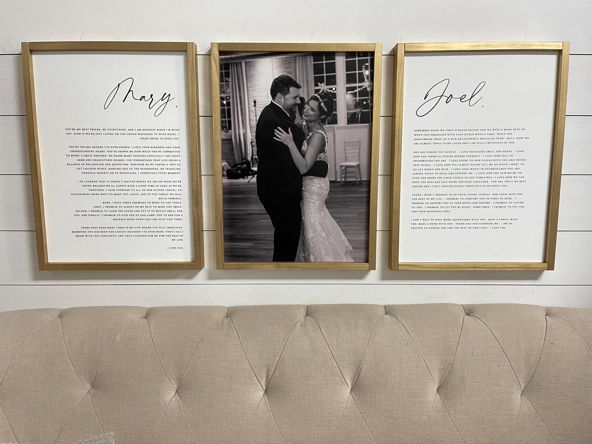 Custom Wedding Vows Wood Sign with Photo: His & Hers Bedroom Wall Art