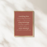 Fall Things Wall Art, Fall Decor Signs, Autumn Decor, Modern Fall Wall Art, Living Room Decor, Fall bucket list Wall sign