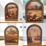 Autumn Leaves Watercolor Framed Arch: 6x8 Vintage Fall Wood Wall Art