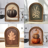 Autumn Leaves Watercolor Framed Arch: 6x8 Vintage Fall Wood Wall Art