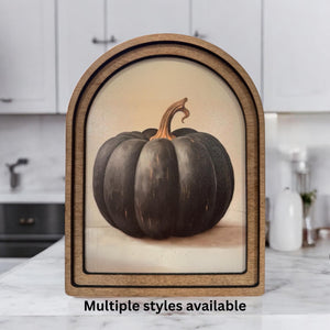 Autumn Leaves Watercolor Framed Arch: 6x8 Vintage Fall Wood Wall Art