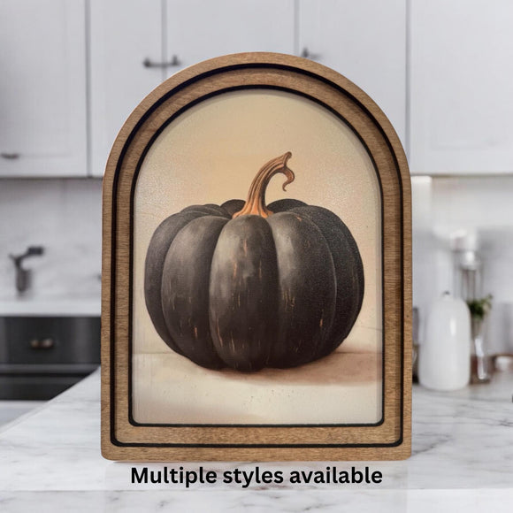 Autumn Leaves Watercolor Framed Arch: 6x8 Vintage Fall Wood Wall Art
