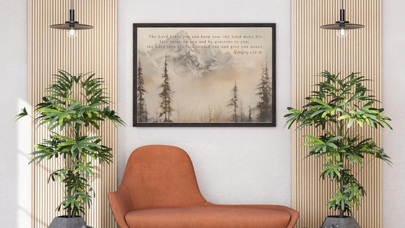 Christian Wall Art | The Lord Bless You and Keep You Sign | Bible Verse Home Décor | Numbers 6:24-26 Scripture Print | Rustic Mountain Art