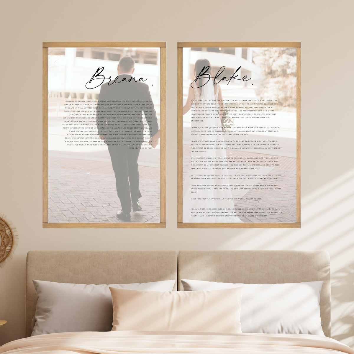 Custom Wedding Vows with Photo | Set of 2 Framed Prints | Personalized ...