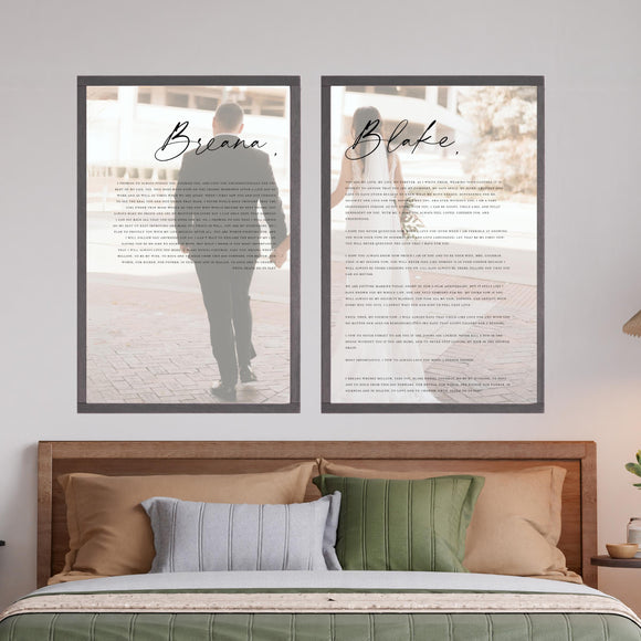 Custom Wedding Vows with Photo | Set of 2 Framed Prints | Personalized Bride & Groom Vow Wall Art | Anniversary Gift | His and Hers Keepsake