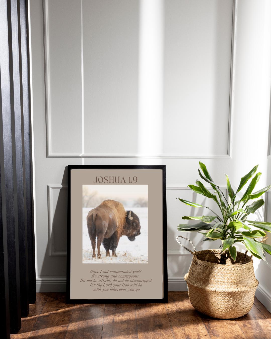Joshua 1:9 Framed Wood Sign – Christian Scripture Wall Art