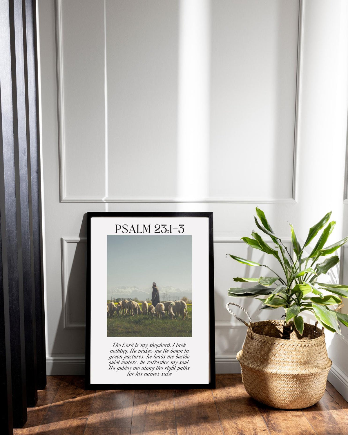 Psalm 23:1-3 Framed Wood Sign – Christian Scripture Wall Art